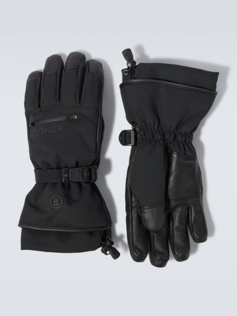 Adriano leather-trimmed ski gloves