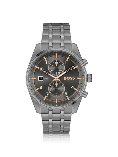 GRAY-PLATED CHRONOGRAPH WATCH WITH GOLD-TONE DETAILS
