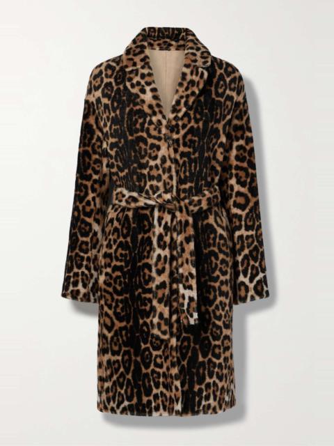 Reversible belted leopard-print shearling coat