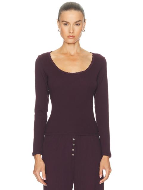 Pointelle Long Sleeve Scoop Neck Top