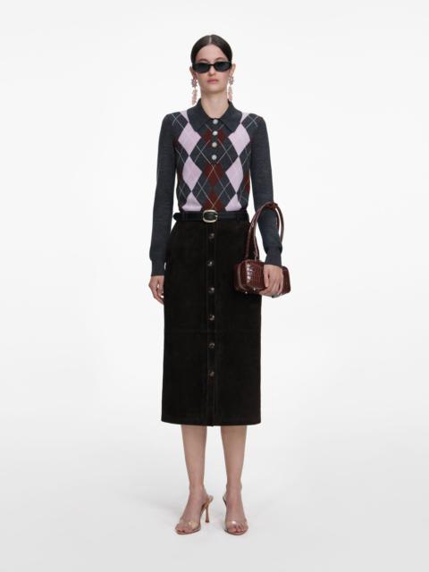 Brown Suede Midi Skirt