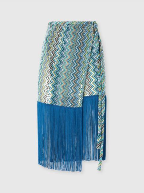 Zig zag lamé viscose sarong skirt with sequins and fringes