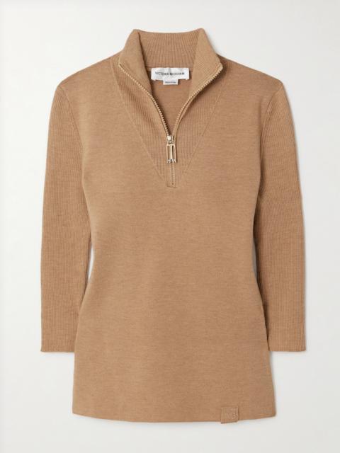 Ribbed Merino Wool-blend Half-zip Sweater