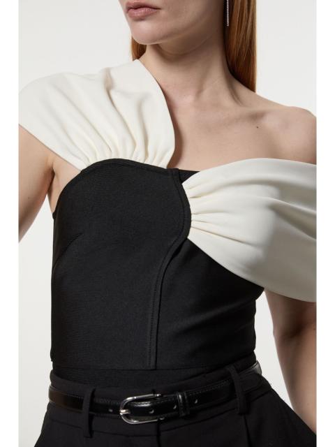 Figure Form Bandage Knit Asymmetric Strap Top