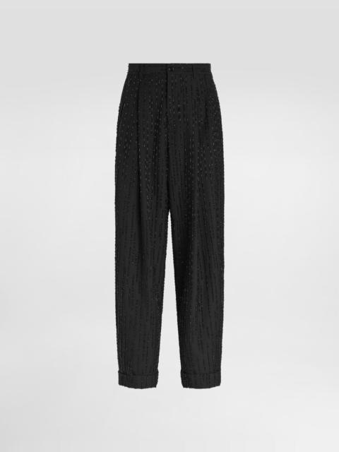 Virgin wool trousers with embroidery