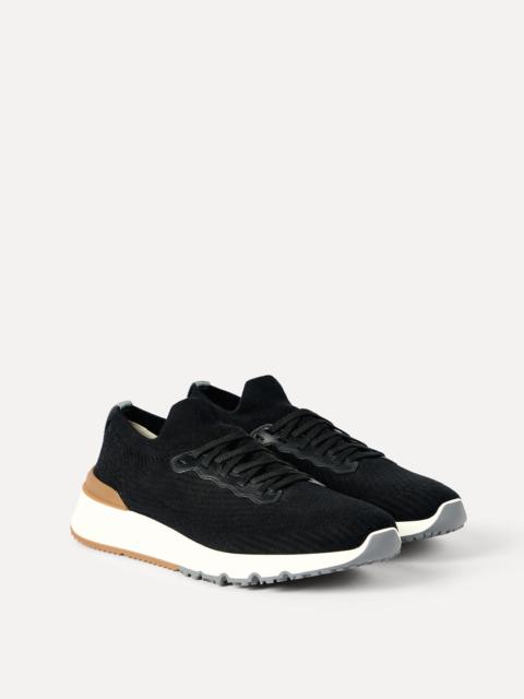 Cotton knit and semi-polished calfskin runners