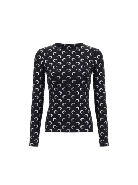 MOON FOIL PRINTED JERSEY LS CREWNECK TOP