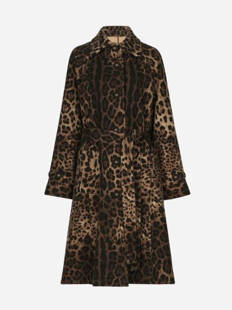 Belted leopard-print wool coat