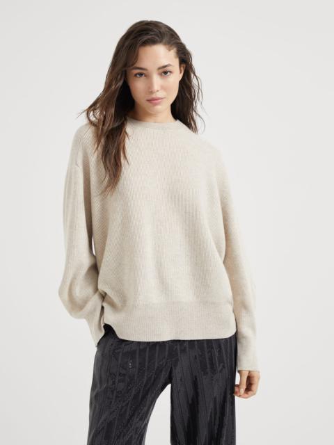 Cashmere English rib sweater with shiny cuff details