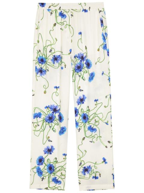 Stella Mccartney Floral Print Straight-leg Textured Satin Trousers
