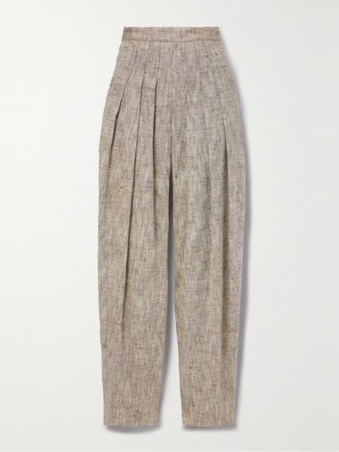 Asael Pleated Silk, Hemp And Cotton-blend Tweed Tapered Pants