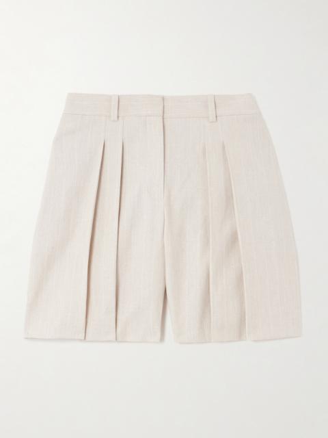 Pleated Linen-blend Canvas Shorts