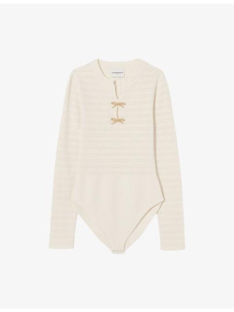 Knot Long-Sleeve Stretch-Knit Bodysuit