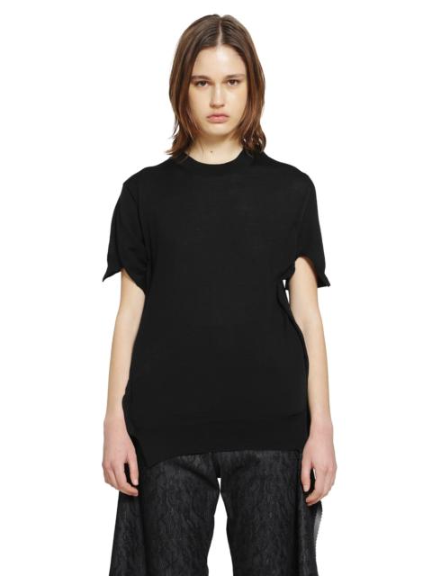 Short Sleeve Wool Sweater With Splits