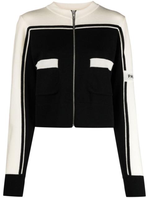 logo-intarsia wool zip cardigan