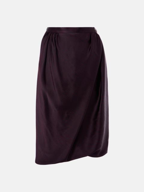 Drunken striped draped checked midi skirt