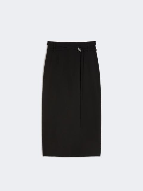 Long wool skirt with belt - BLACK