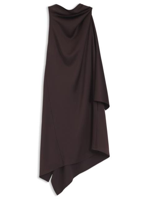 HIGH-SHINE ASYMMETRIC DRESS WITH DRAPE NECK