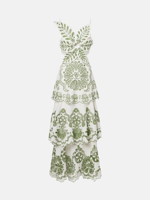 Broderie anglaise tiered linen maxi dress