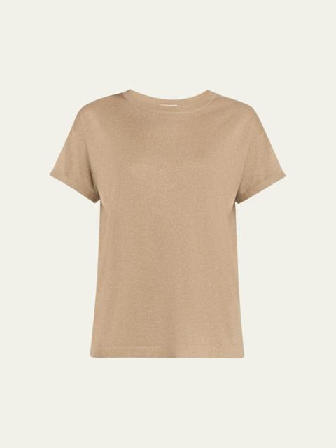 Shimmering Cashmere Short-Sleeve Crewneck Sweater