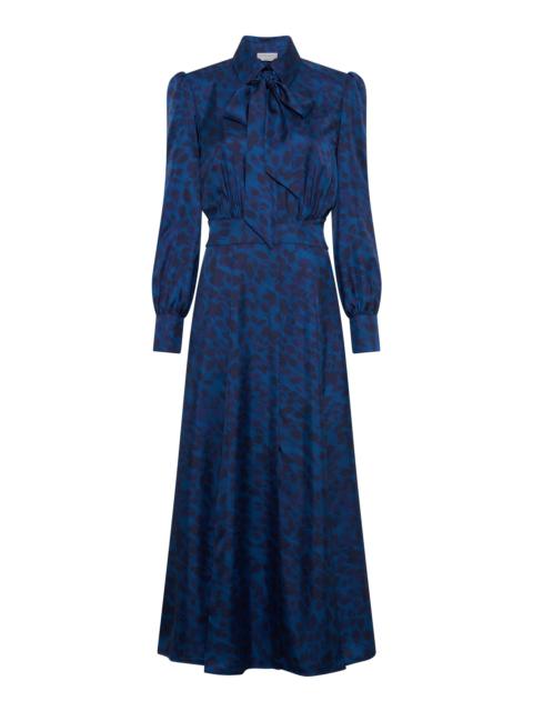 Phelan Maxi Shirtdress in Electric Navy Printed Silk