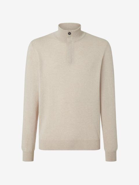 Beige Sublime Cashmere turtleneck with concealed buttons