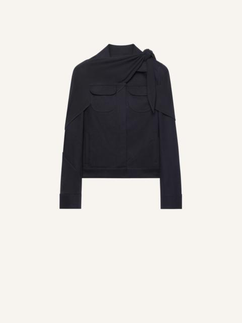 DENIM TRUCKER JACKET WITH JERSEY DRAPÉ