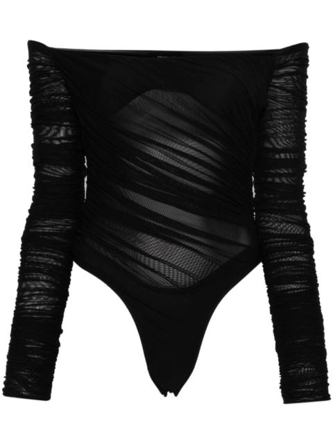 off-shoulder mesh bodysuit