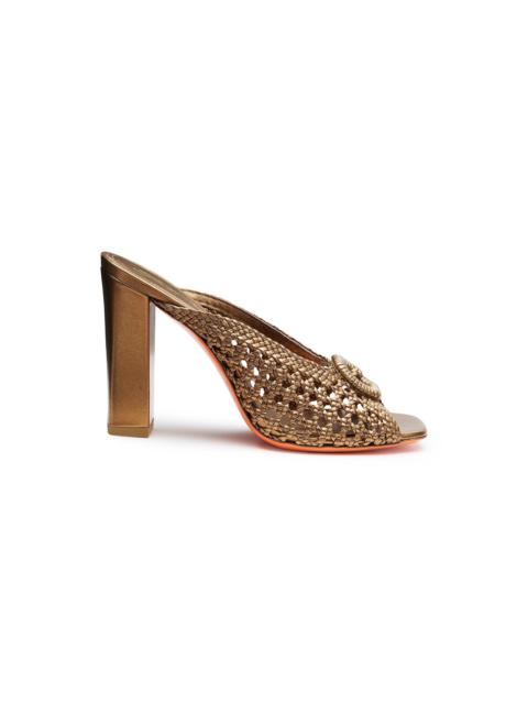 Women's gold woven leather high-heel sandal