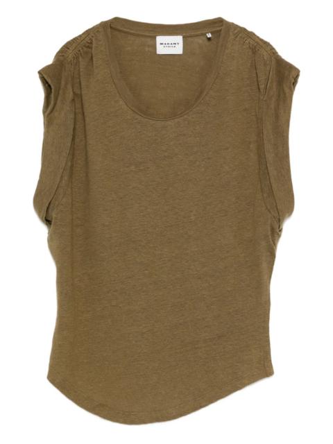 gathered-sleeve linen top