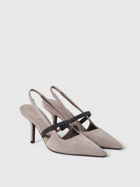 Suede heels with precious strap