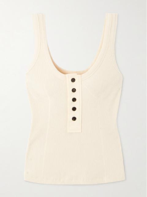 Button-embellished Ribbed Stretch-cotton Tank Top