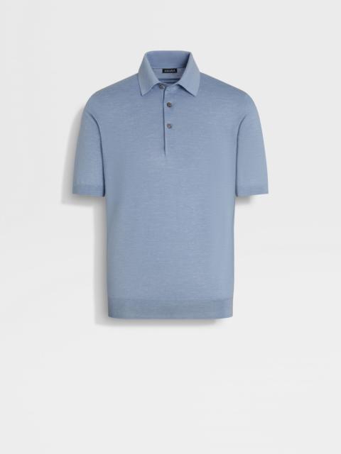 LIGHT BLUE MÉLANGE SILK CASHMERE AND LINEN POLO SHIRT
