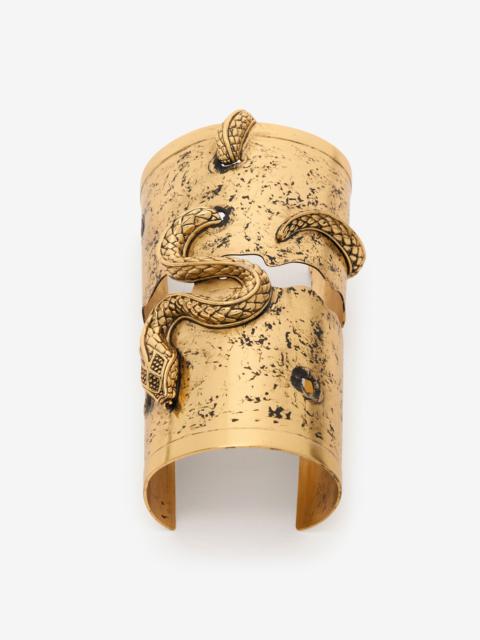 Antiqued Gold Cuff Bracelet with Snake