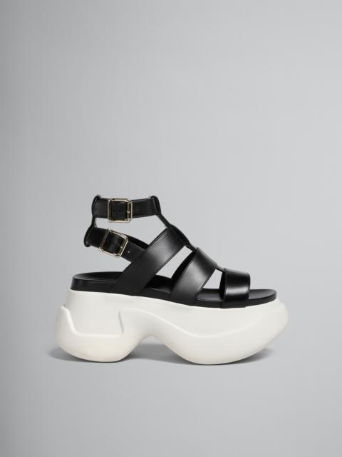 BLACK LEATHER GLADIATOR SANDAL WITH PLATFORM SOLE