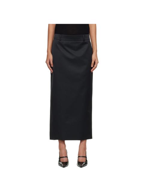 Black Alrose Satin Midi Skirt