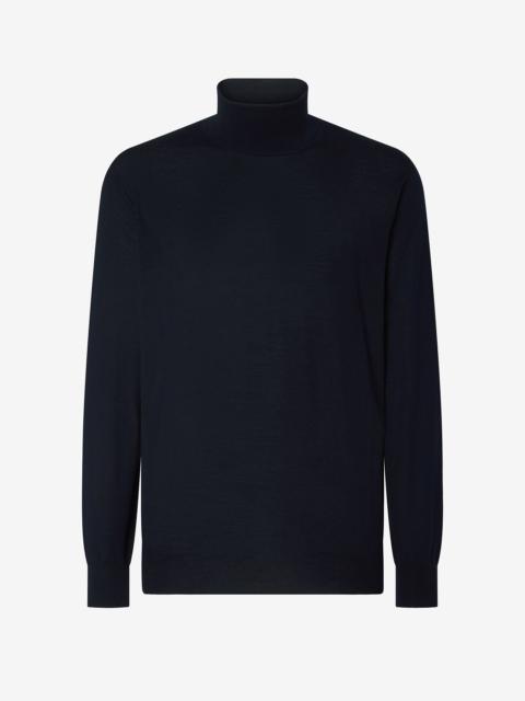 Blue ultra fine 120's merino wool turtleneck