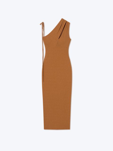 CAMILLE - Printed mesh-jersey midi dress - Caramel