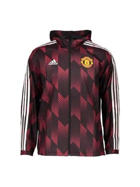 adidas Manchester United Stripe Full Print Athleisure Casual Sports Hooded Jacket Purple Red GR3872