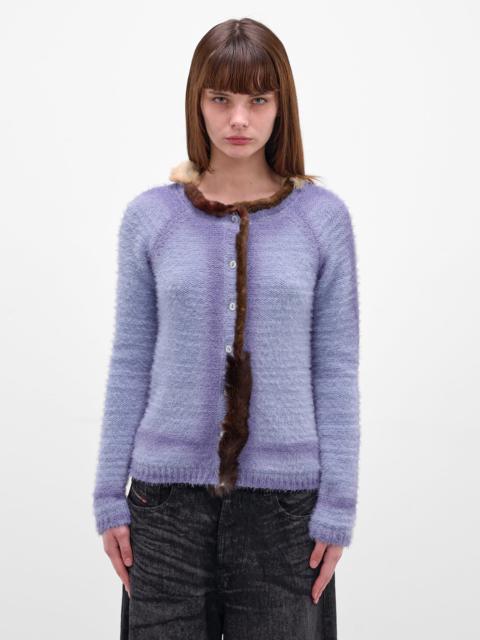 Wool Knit Fur Trim Cardigan