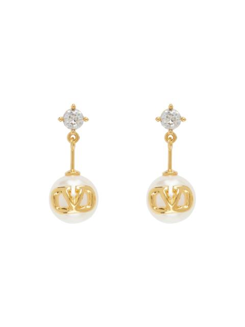 Gold VLogo Signature Pearl Earrings
