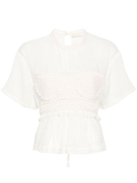 Cari crochet-panelling blouse