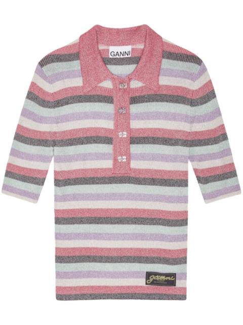 striped lurex-knit polo shirt