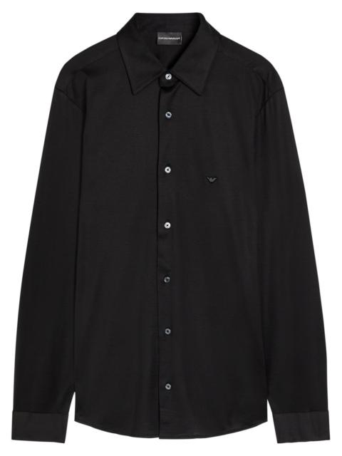 Emporio Armani Logo-embroidered Lyocell and Cotton-blend Shirt
