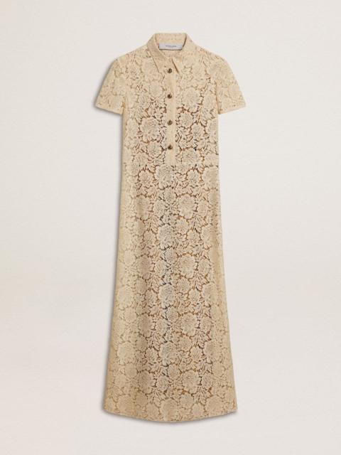 Women's midi dress in cream-colored see-through lace