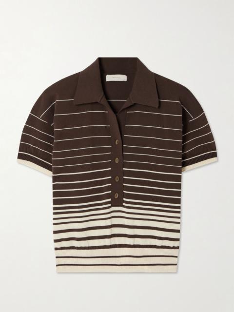 Sable cropped striped cotton-blend polo shirt Dark brown
