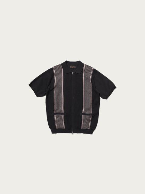 Zip Knit Polo Stripe - Charcoal