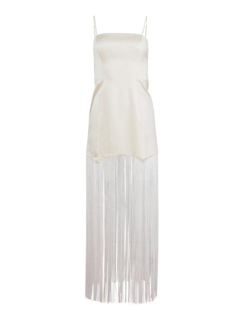 Fringed Satin Maxi Dress white