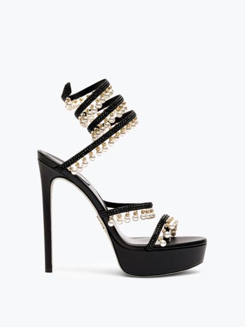 CHANDELIER BLACK PLATFORM SANDAL WITH PEARLS 130