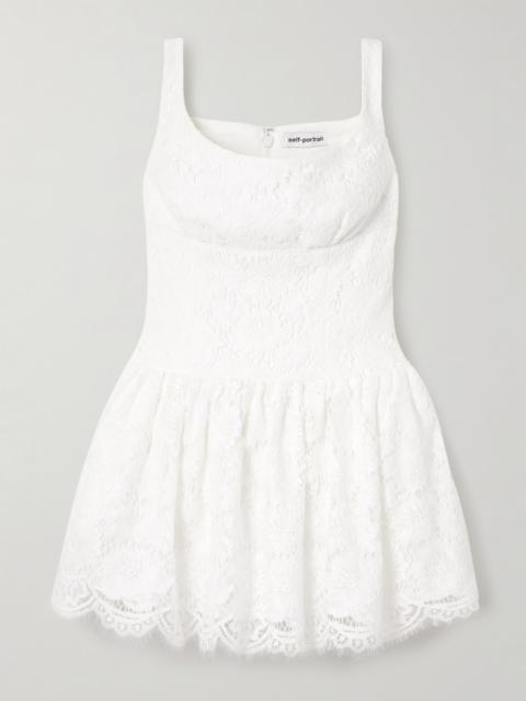 Pleated Scalloped Lace Mini Dress